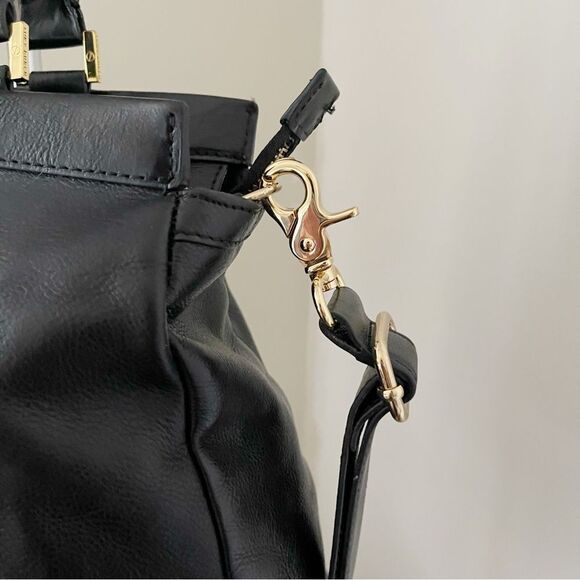 Tory Burch Black Holland Satchel Handbag Leather preowned - Picture 8 of 13